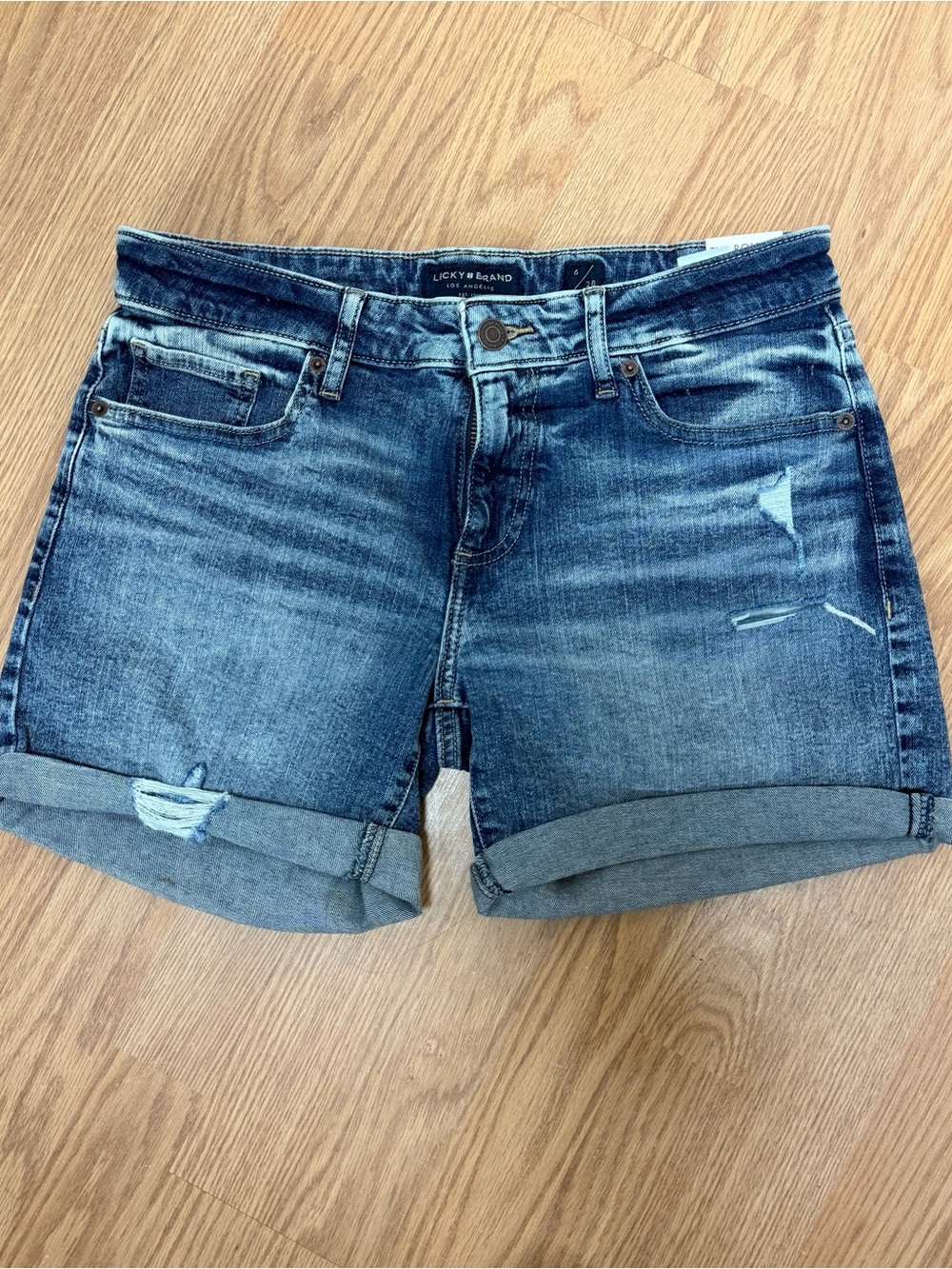Lucky Brand Distressed Blue Denim Rolled Cuff Shorts SZ 6/28